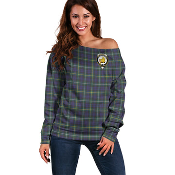 Campbell Argyll Modern Tartan Off Shoulder Women Sweater with Family Crest