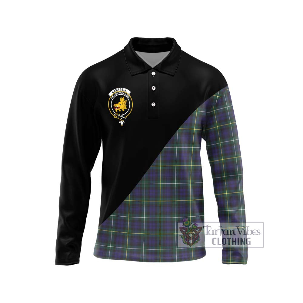 Campbell Argyll Modern Tartan Long Sleeve Polo Shirt with Family Crest and Military Logo Style Unisex - Tartanvibesclothing Shop