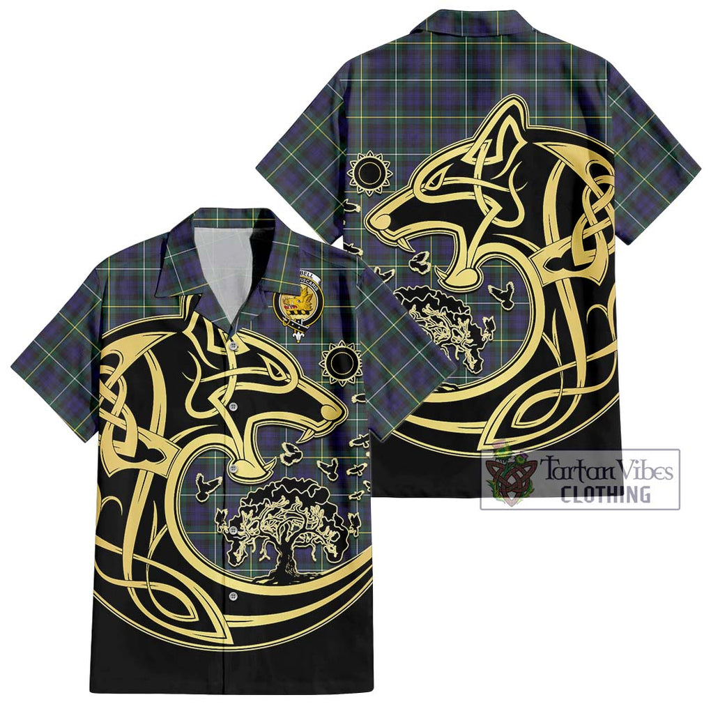 Campbell Argyll Modern Tartan Short Sleeve Button Shirt with Family Crest Celtic Wolf Style Kid - Tartan Vibes Clothing