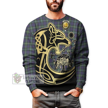 Campbell Argyll Modern Tartan Sweatshirt with Family Crest Celtic Wolf Style