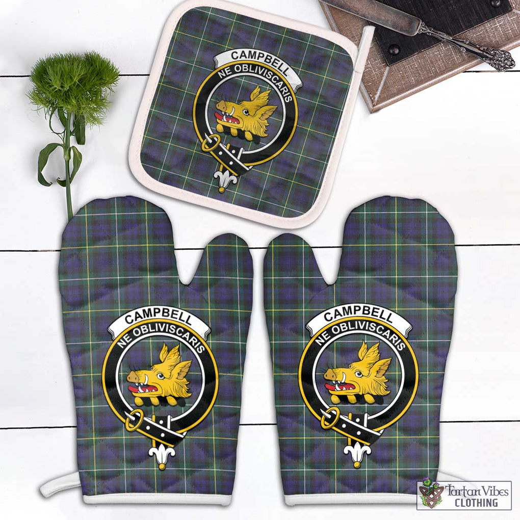 Campbell Argyll Modern Tartan Combo Oven Mitt & Pot-Holder with Family Crest Combo 1 Oven Mitt & 1 Pot-Holder White - Tartan Vibes Clothing