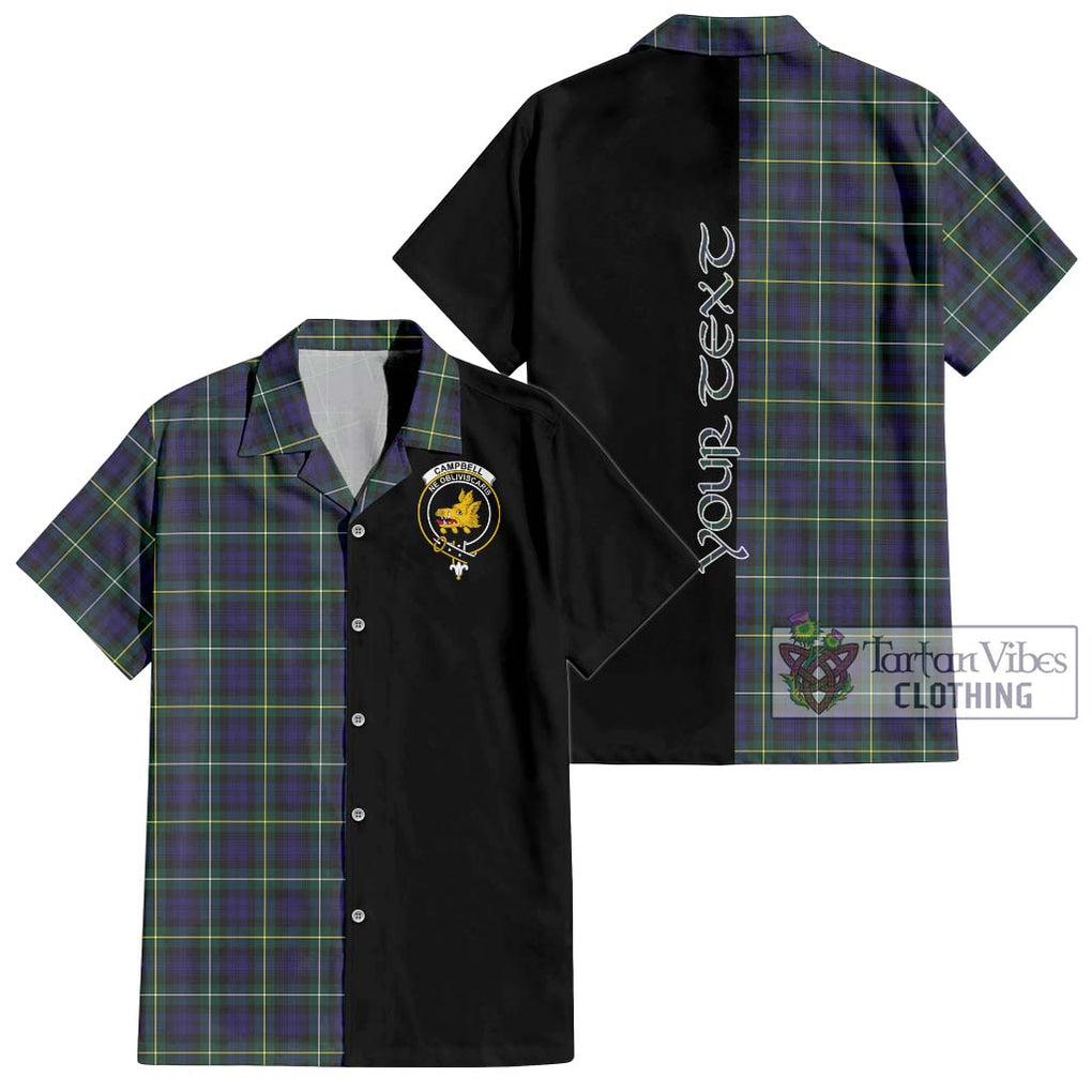 Campbell Argyll Modern Tartan Short Sleeve Button Shirt with Family Crest and Half Of Me Style Kid - Tartanvibesclothing Shop