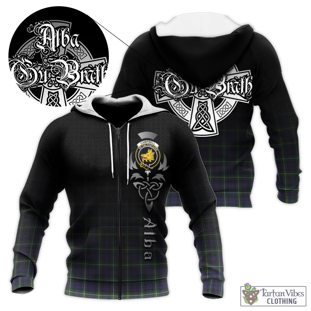 Tartan Vibes Clothing Campbell Argyll Modern Tartan Knitted Hoodie Featuring Alba Gu Brath Family Crest Celtic Inspired