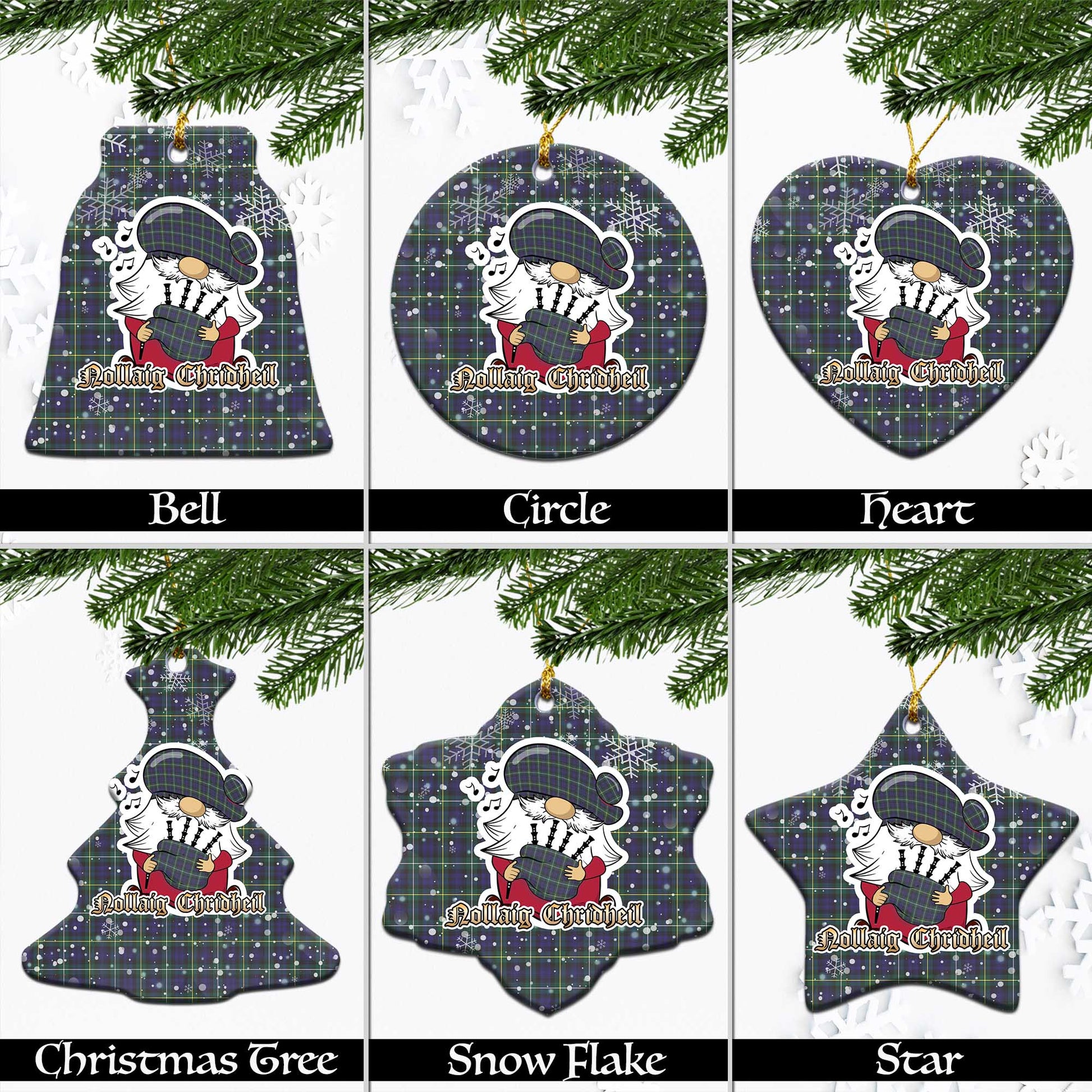 Campbell Argyll Modern Tartan Christmas Ornaments with Scottish Gnome Playing Bagpipes Ceramic - Tartanvibesclothing