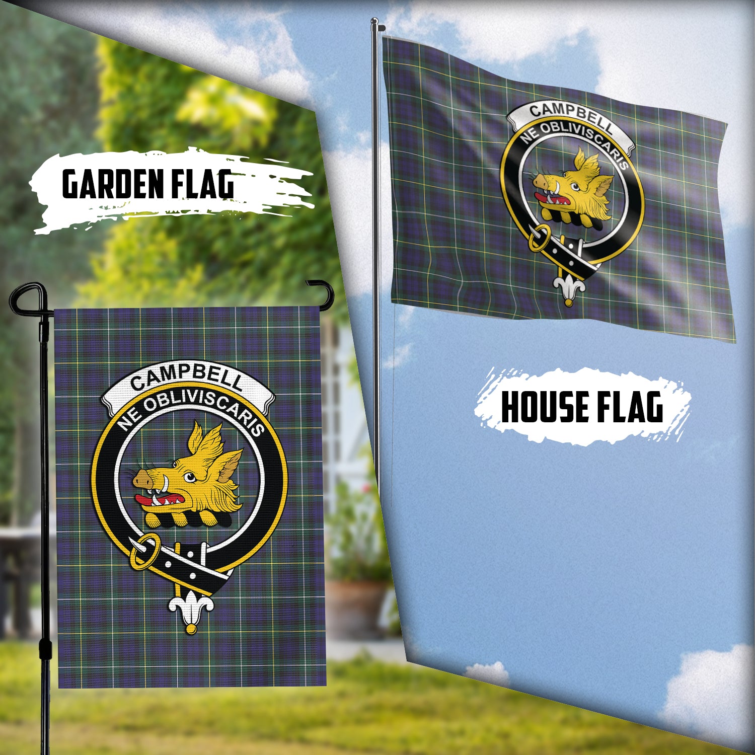 Campbell Argyll Modern Tartan Flag with Family Crest Garden Flag (Vertical) - Tartan Vibes Clothing