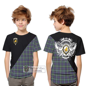 Campbell Argyll Modern Tartan Kid T-Shirt with Family Crest and Military Logo Style