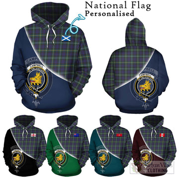 Campbell Argyll Modern Tartan Hoodie with Personalised National Flag and Family Crest Half Style