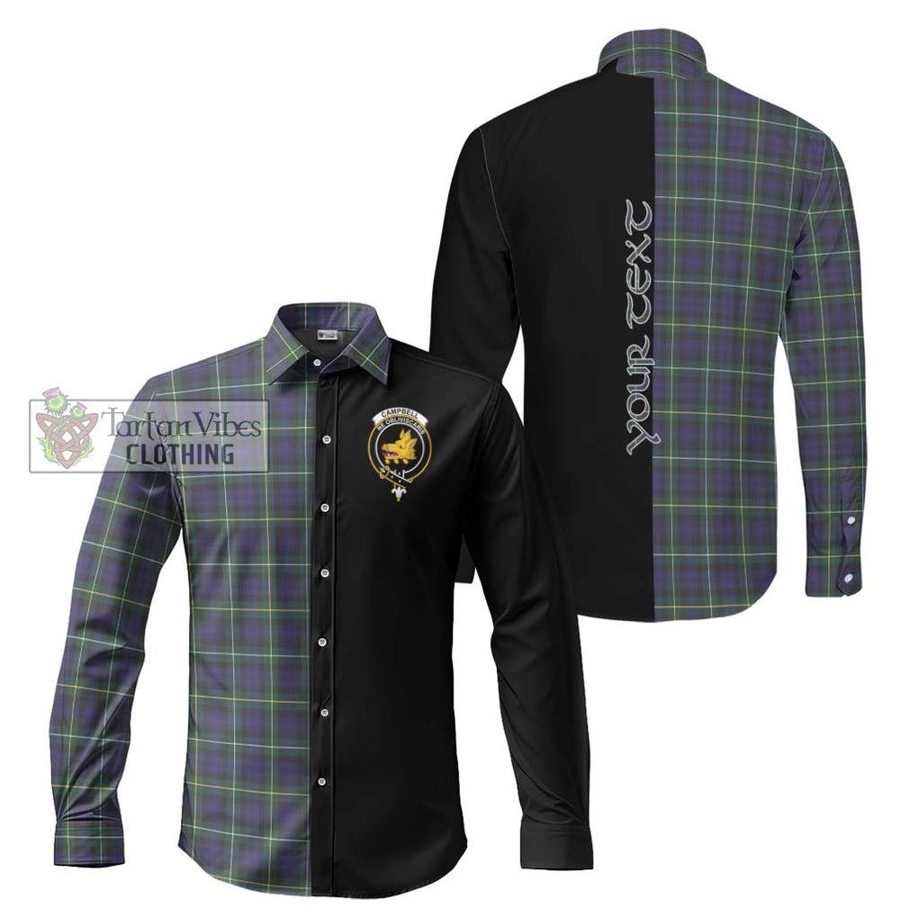 Campbell Argyll Modern Tartan Long Sleeve Button Shirt with Family Crest and Half Of Me Style Men's Shirt S - Tartanvibesclothing Shop