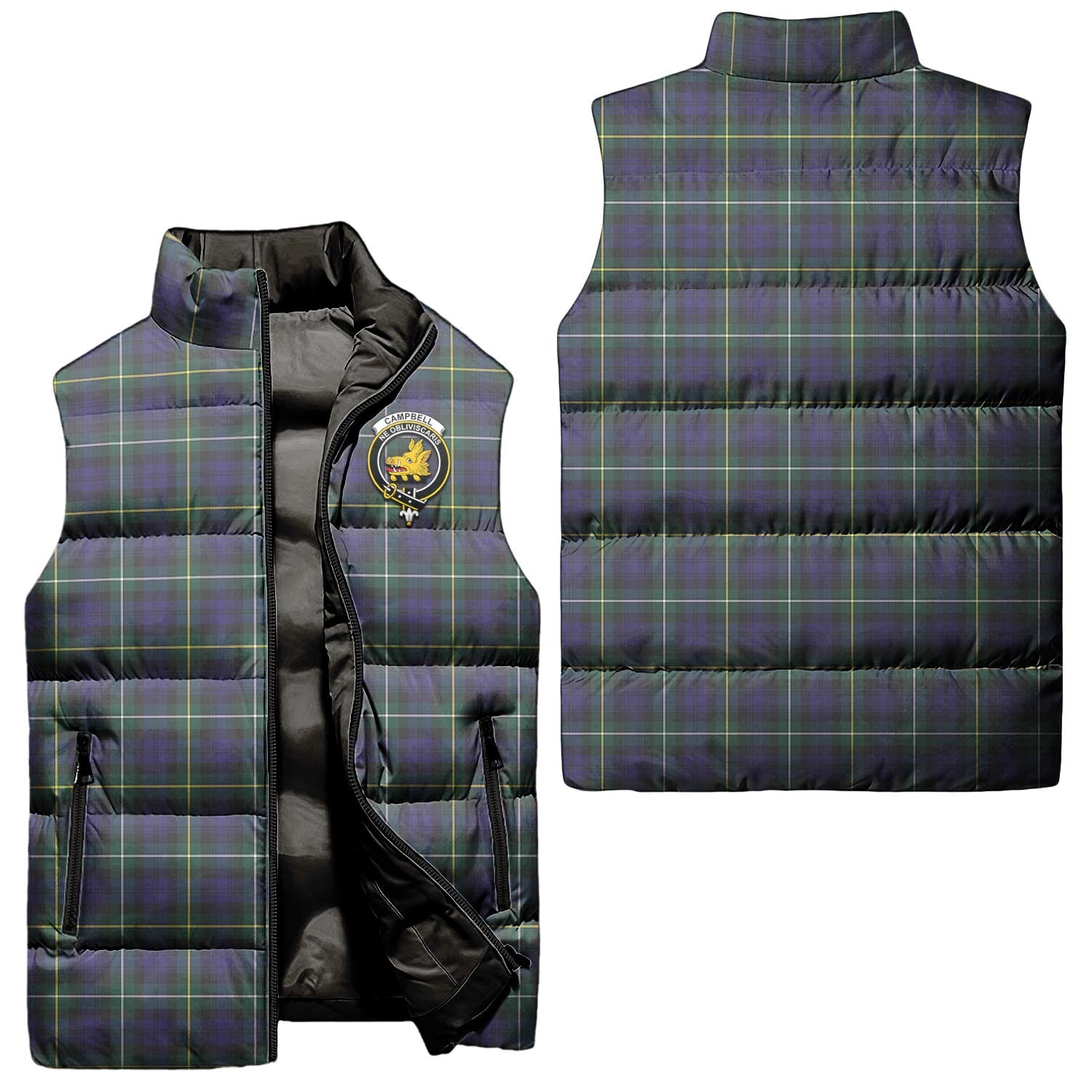 Campbell Argyll Modern Tartan Sleeveless Puffer Jacket with Family Crest Unisex - Tartanvibesclothing