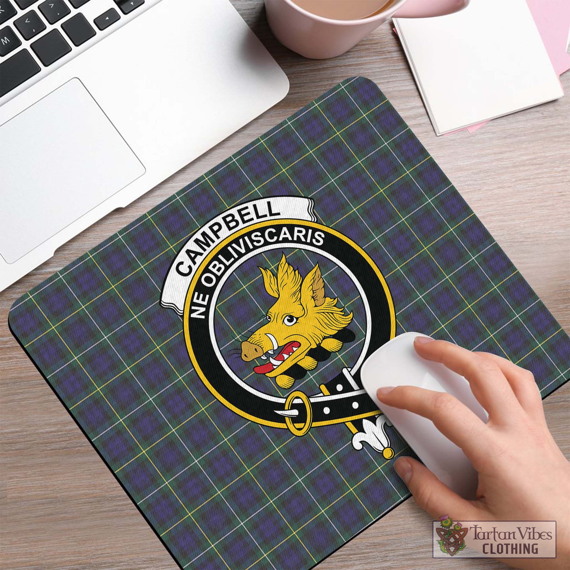 Tartan Vibes Clothing Campbell Argyll Modern Tartan Mouse Pad with Family Crest