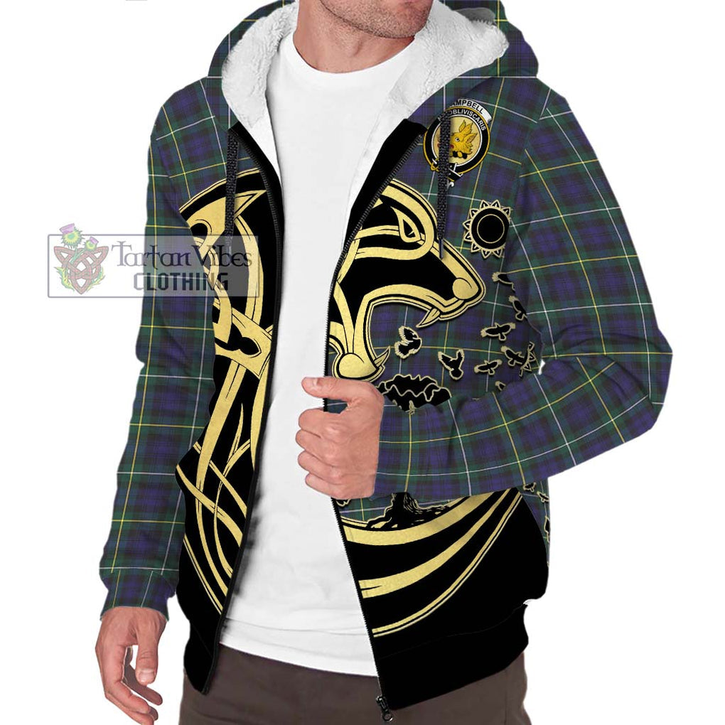 Campbell Argyll Modern Tartan Sherpa Hoodie with Family Crest Celtic Wolf Style Unisex S - Tartan Vibes Clothing