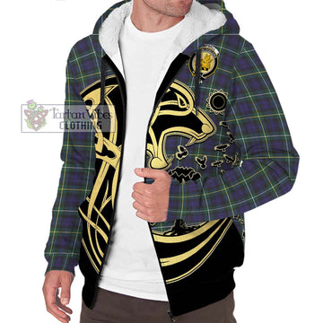 Campbell Argyll Modern Tartan Sherpa Hoodie with Family Crest Celtic Wolf Style