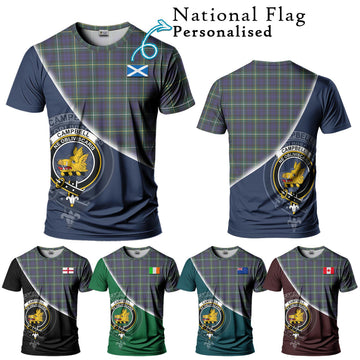 Campbell Argyll Modern Tartan T-Shirt with Personalised National Flag and Family Crest Half Style