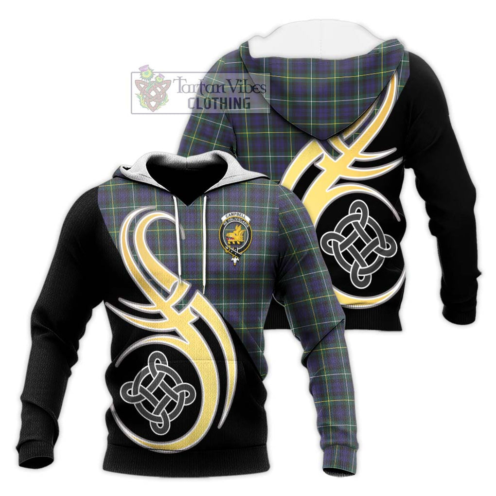 Campbell Argyll Modern Tartan Knitted Hoodie with Family Crest and Celtic Symbol Style Unisex Knitted Pullover Hoodie - Tartan Vibes Clothing