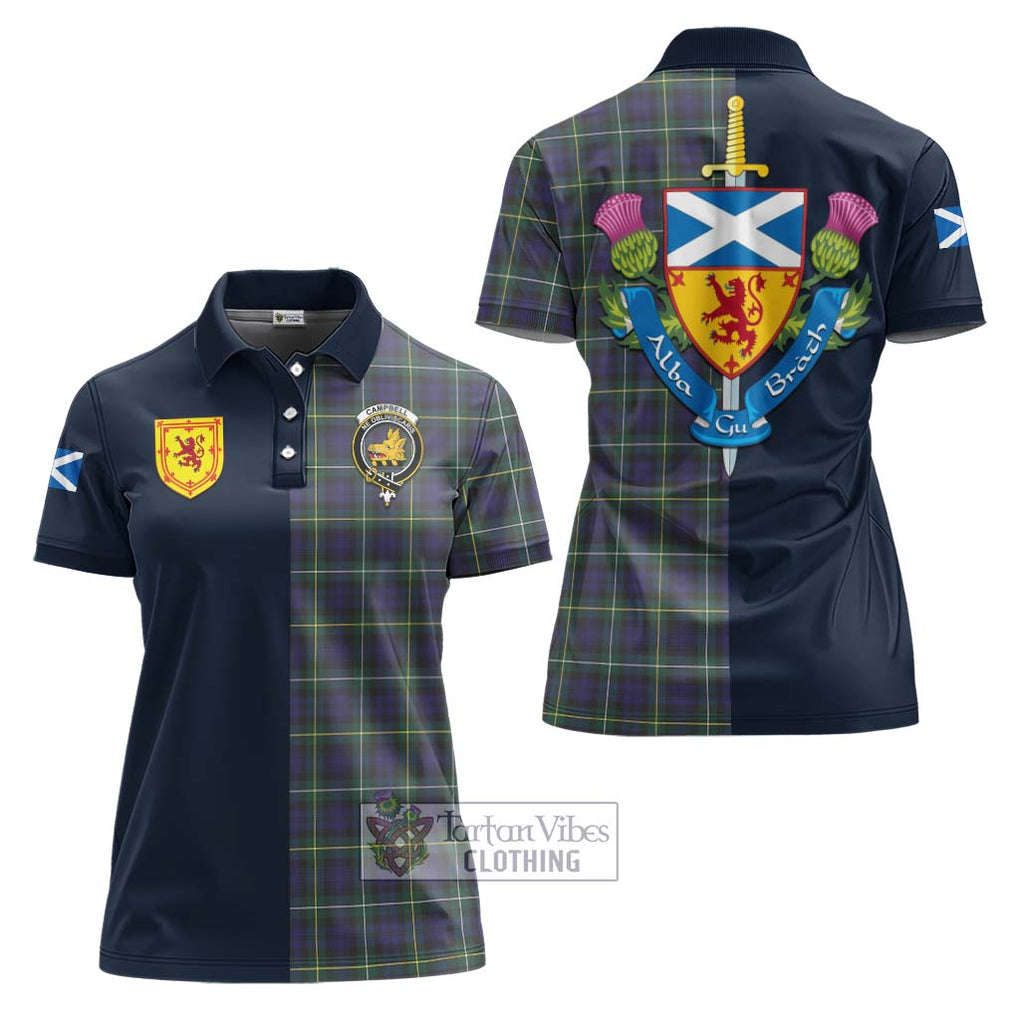 Tartan Vibes Clothing Campbell Argyll Modern Tartan Women's Polo Shirt with Scottish Lion Royal Arm Half Style