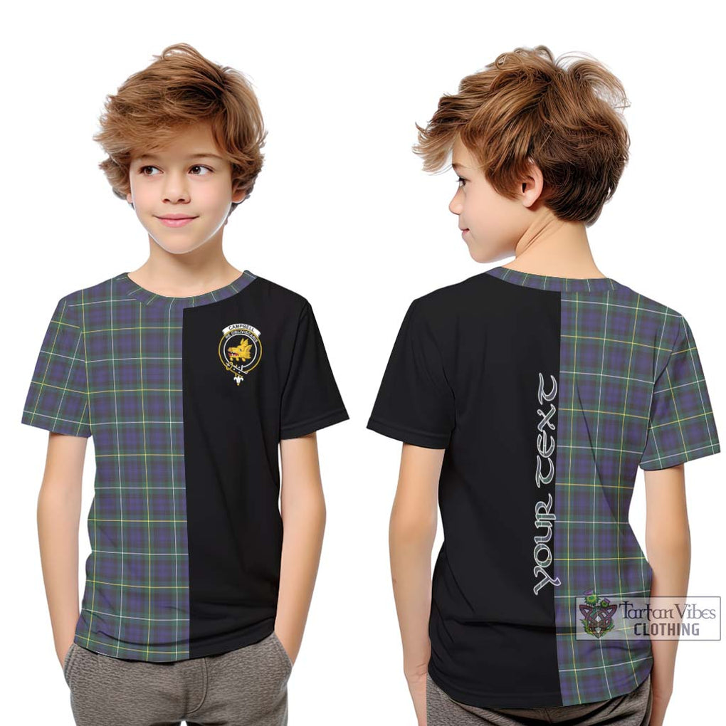 Campbell Argyll Modern Tartan Kid T-Shirt with Family Crest and Half Of Me Style Youth XL Size14 - Tartanvibesclothing Shop