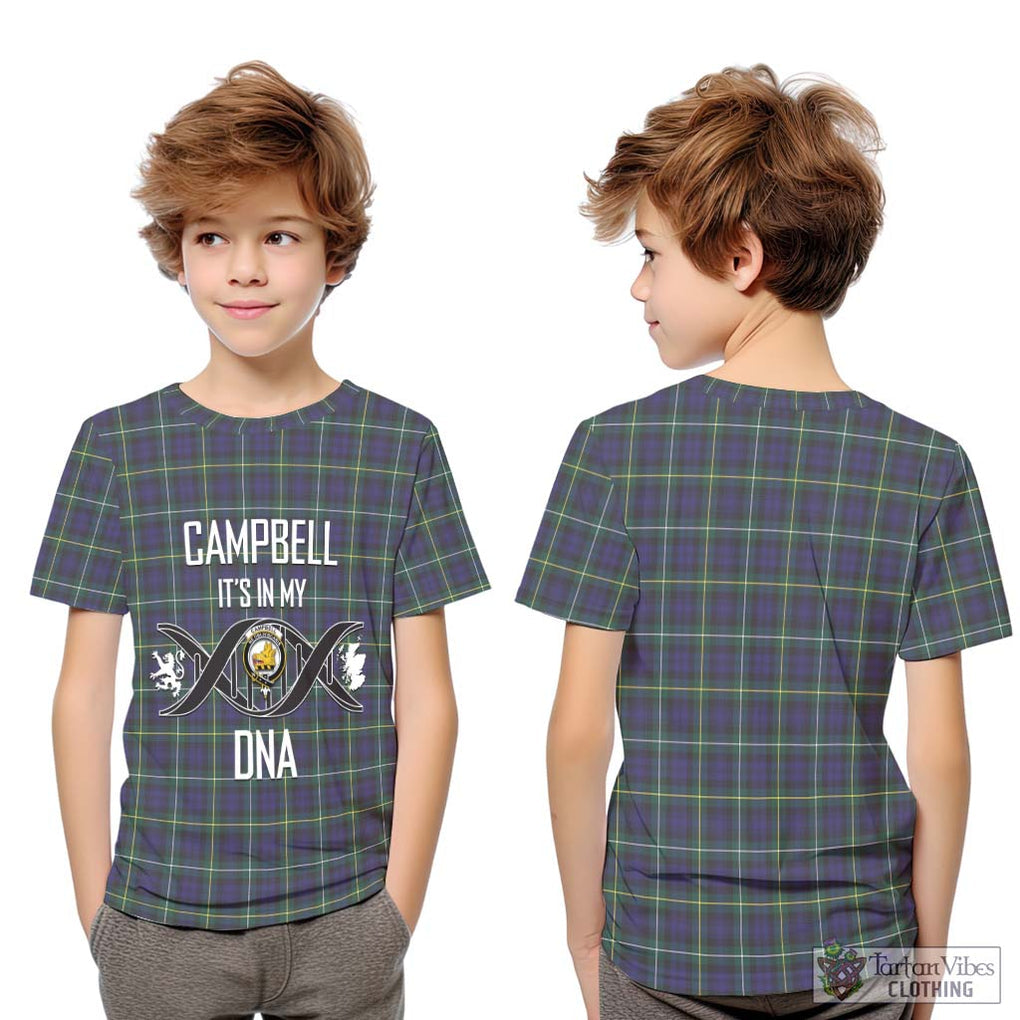 Campbell Argyll Modern Tartan Kid T-Shirt with Family Crest DNA In Me Style Youth XL Size14 - Tartanvibesclothing Shop