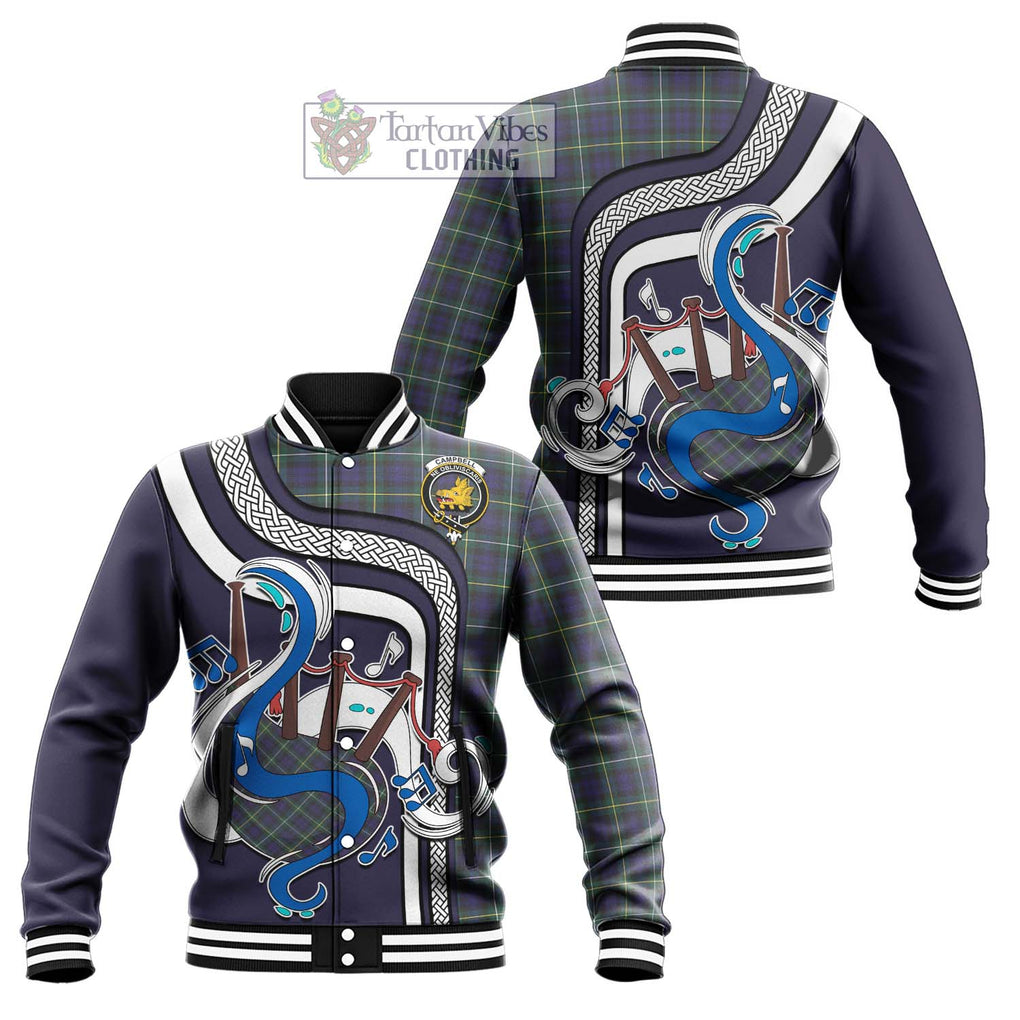 Tartan Vibes Clothing Campbell Argyll Modern Tartan Baseball Jacket with Epic Bagpipe Style