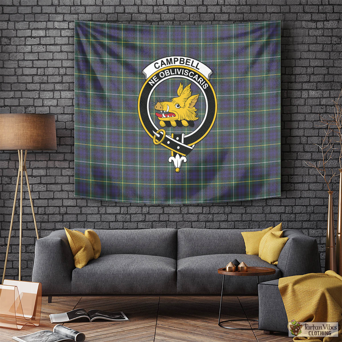 Tartan Vibes Clothing Campbell Argyll Modern Tartan Tapestry Wall Hanging and Home Decor for Room with Family Crest