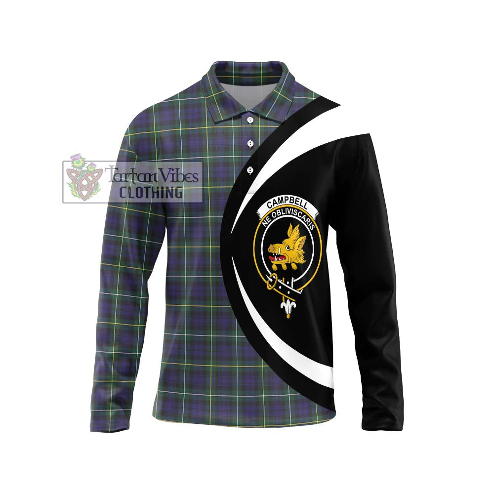 Campbell Argyll Modern Tartan Long Sleeve Polo Shirt with Family Crest Circle Style Unisex - Tartan Vibes Clothing