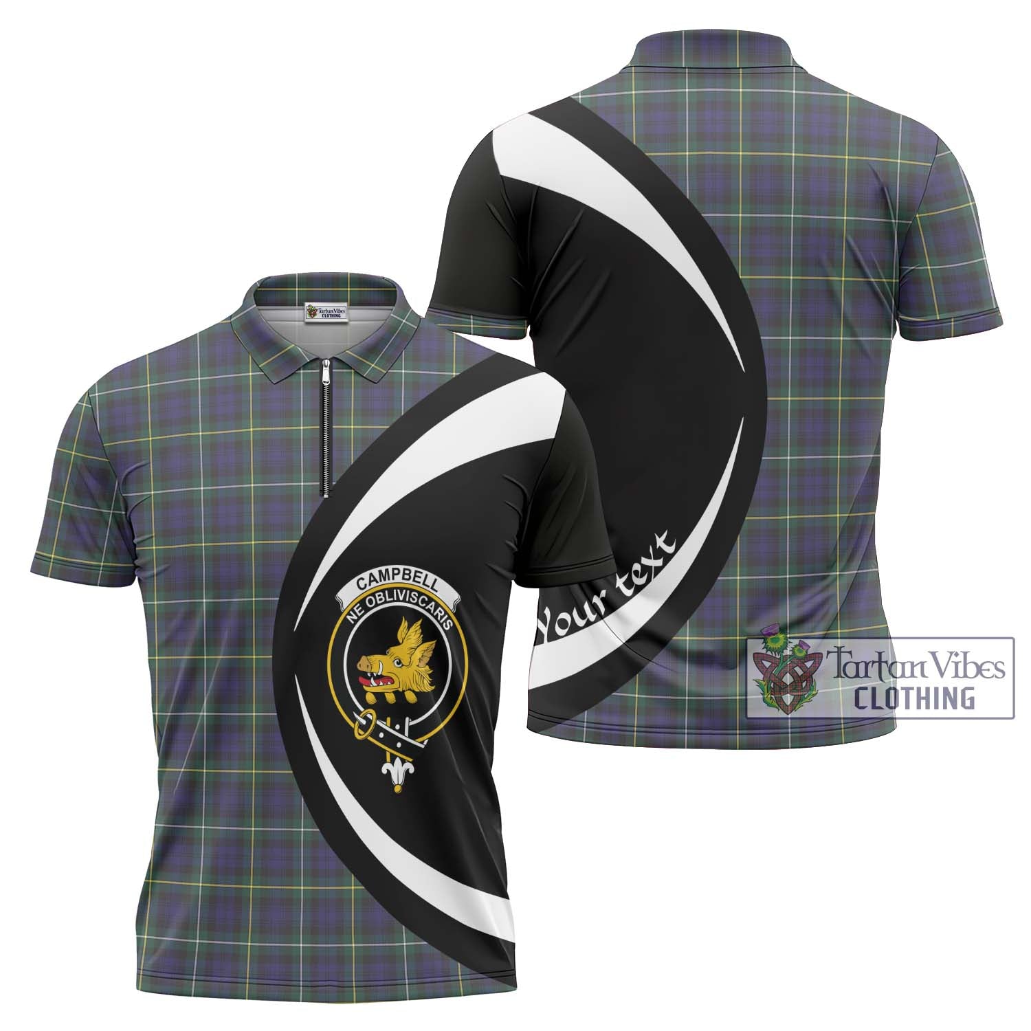 Tartan Vibes Clothing Campbell Argyll Modern Tartan Zipper Polo Shirt with Family Crest Circle Style