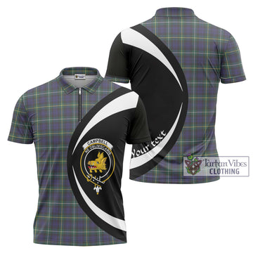 Campbell Argyll Modern Tartan Zipper Polo Shirt with Family Crest Circle Style