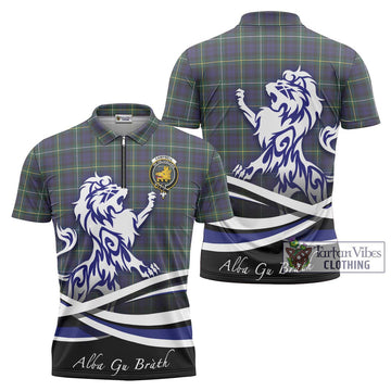 Campbell Argyll Modern Tartan Zipper Polo Shirt with Alba Gu Brath Regal Lion Emblem