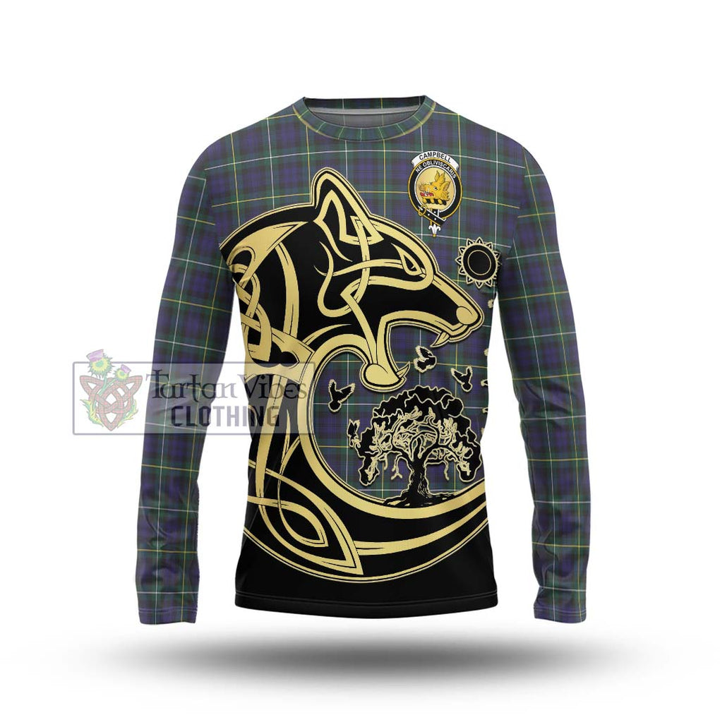 Campbell Argyll Modern Tartan Long Sleeve T-Shirt with Family Crest Celtic Wolf Style Unisex - Tartan Vibes Clothing