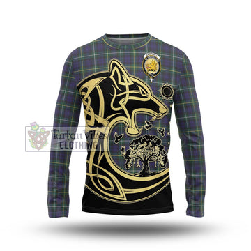 Campbell Argyll Modern Tartan Long Sleeve T-Shirt with Family Crest Celtic Wolf Style