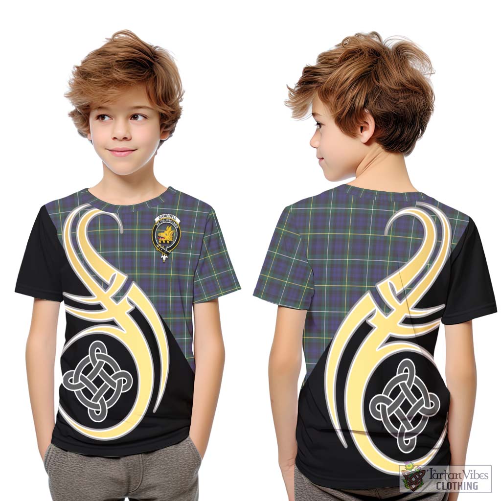 Campbell Argyll Modern Tartan Kid T-Shirt with Family Crest and Celtic Symbol Style Youth XL Size14 - Tartan Vibes Clothing