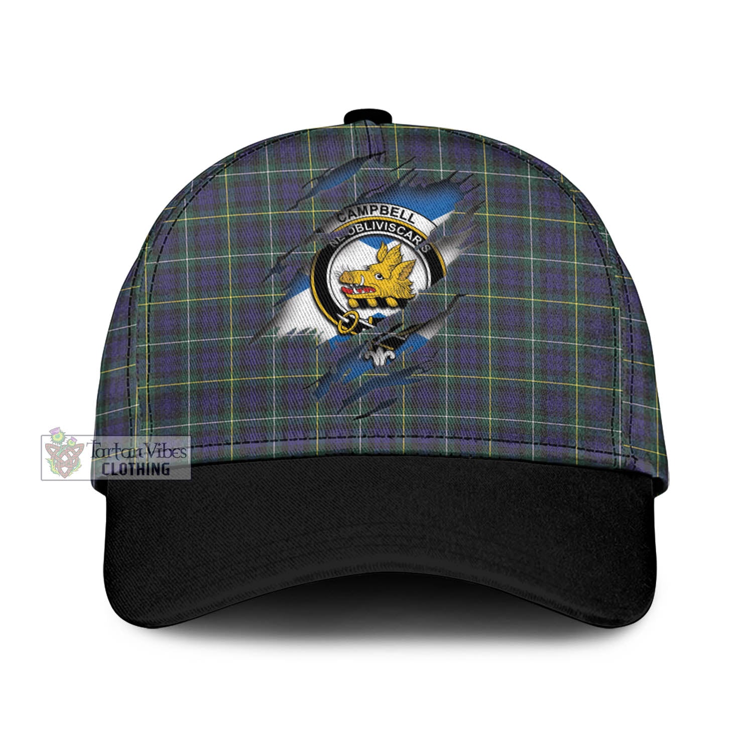 Tartan Vibes Clothing Campbell Argyll Modern Tartan Classic Cap with Family Crest In Me Style