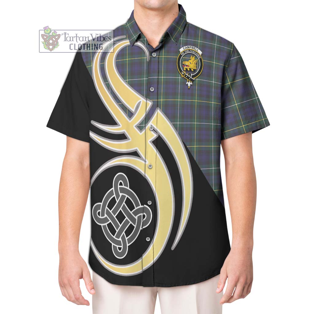 Campbell Argyll Modern Tartan Short Sleeve Button Shirt with Family Crest and Celtic Symbol Style Kid - Tartan Vibes Clothing