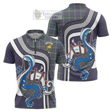 Campbell Argyll Modern Tartan Zipper Polo Shirt with Epic Bagpipe Style