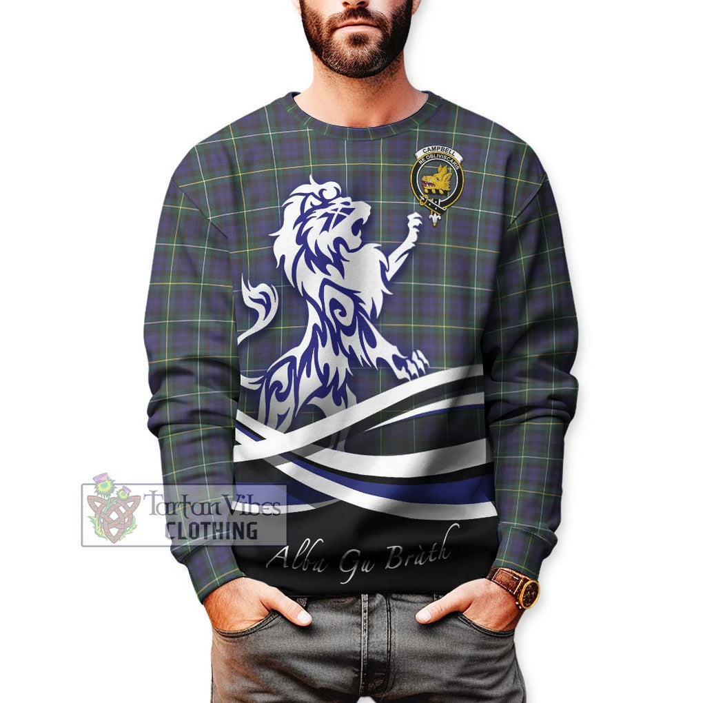 Campbell Argyll Modern Tartan Sweatshirt with Alba Gu Brath Regal Lion Emblem Unisex - Tartanvibesclothing Shop