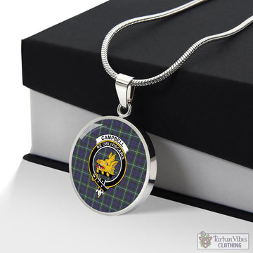 Campbell Argyll Modern Tartan Circle Necklace with Family Crest