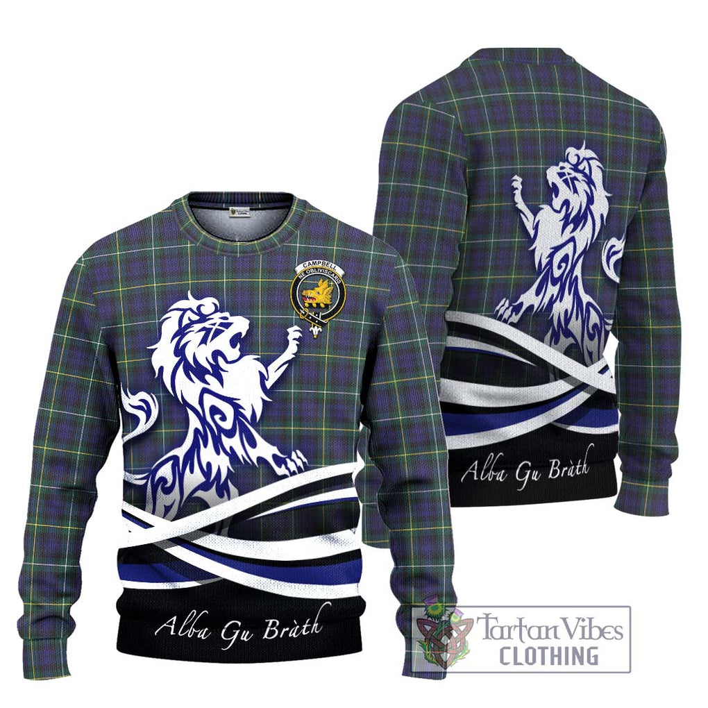 Campbell Argyll Modern Tartan Knitted Sweater with Alba Gu Brath Regal Lion Emblem Unisex - Tartanvibesclothing Shop