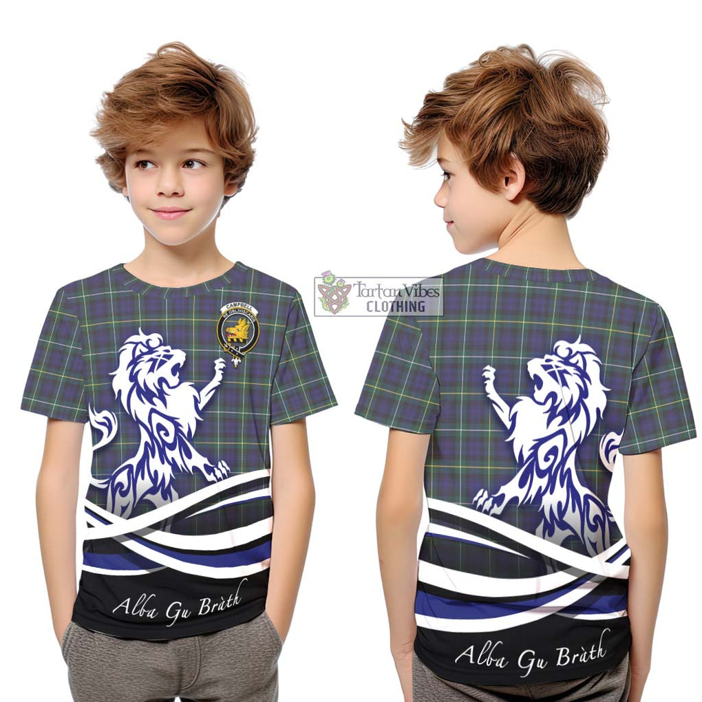 Campbell Argyll Modern Tartan Kid T-Shirt with Alba Gu Brath Regal Lion Emblem Youth XL Size14 - Tartanvibesclothing Shop