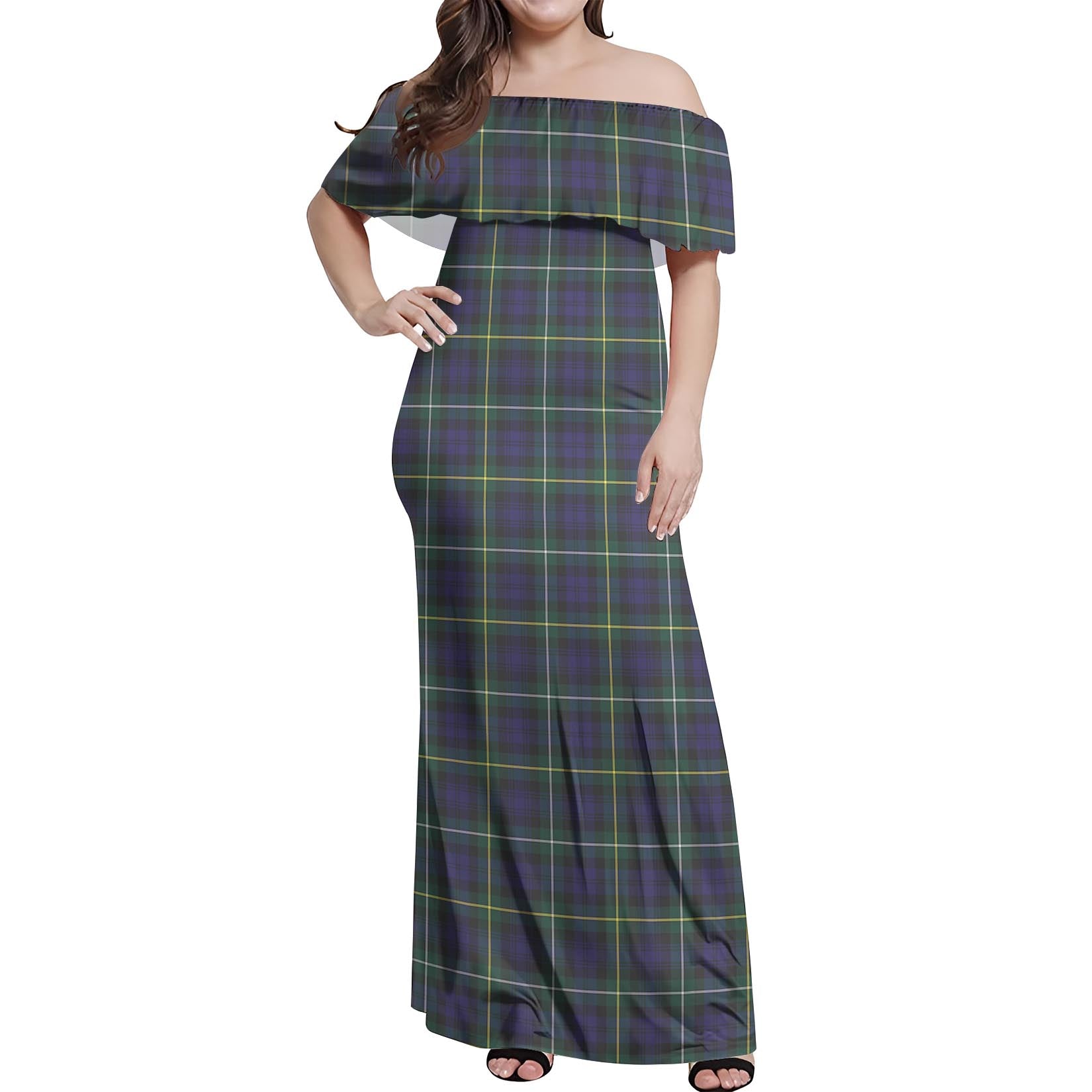 Campbell Argyll Modern Tartan Off Shoulder Long Dress Women's Dress - Tartanvibesclothing