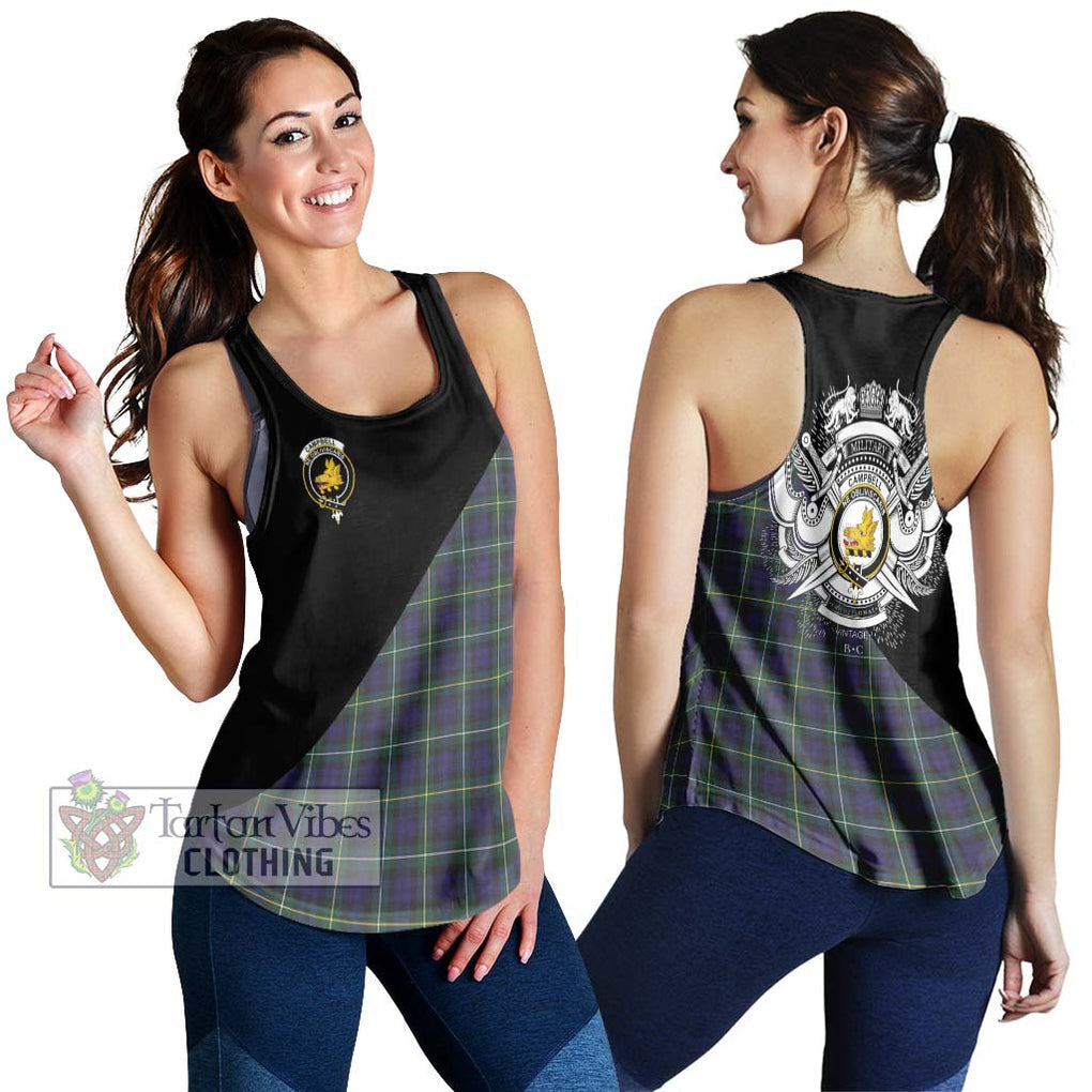 Campbell Argyll Modern Tartan Women's Racerback Tanks with Family Crest and Military Logo Style 4XL - Tartanvibesclothing Shop