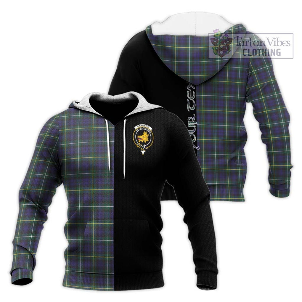 Campbell Argyll Modern Tartan Knitted Hoodie with Family Crest and Half Of Me Style Unisex Knitted Pullover Hoodie - Tartanvibesclothing Shop