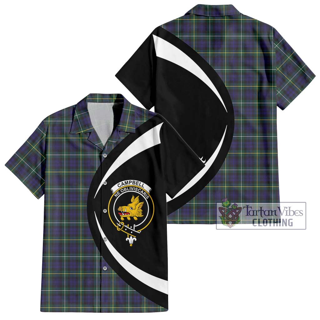 Campbell Argyll Modern Tartan Short Sleeve Button Up with Family Crest Circle Style Kid - Tartan Vibes Clothing