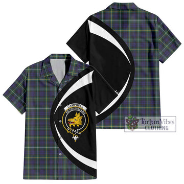 Campbell Argyll Modern Tartan Short Sleeve Button Up with Family Crest Circle Style