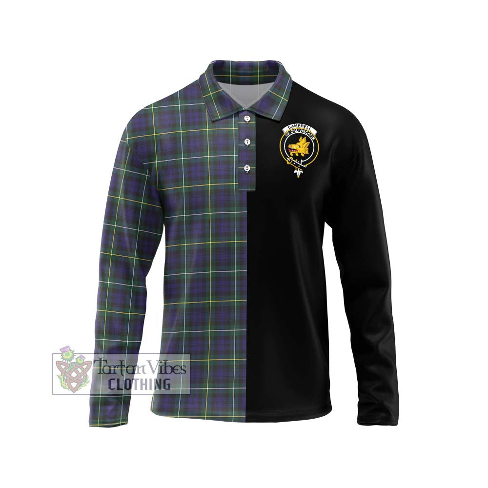 Campbell Argyll Modern Tartan Long Sleeve Polo Shirt with Family Crest and Half Of Me Style Unisex - Tartanvibesclothing Shop