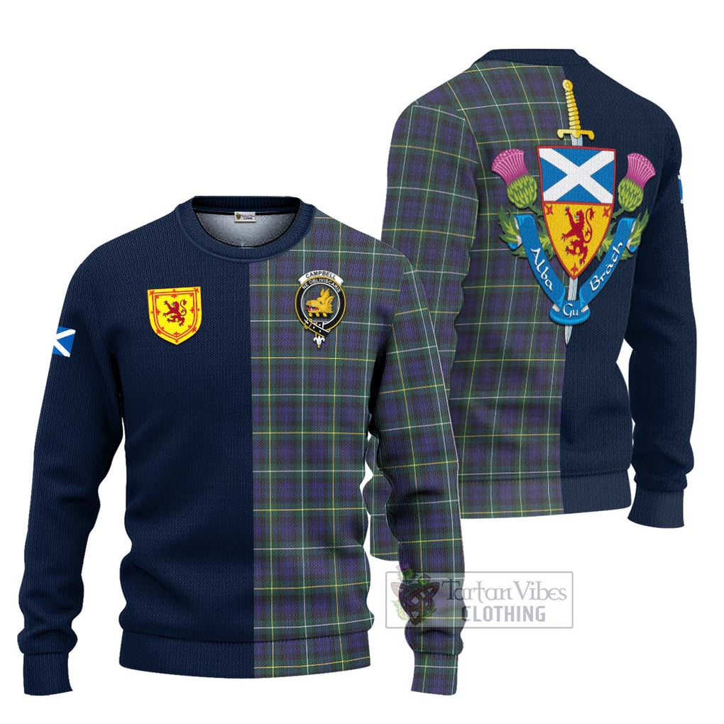 Tartan Vibes Clothing Campbell Argyll Modern Tartan Knitted Sweater with Scottish Lion Royal Arm Half Style