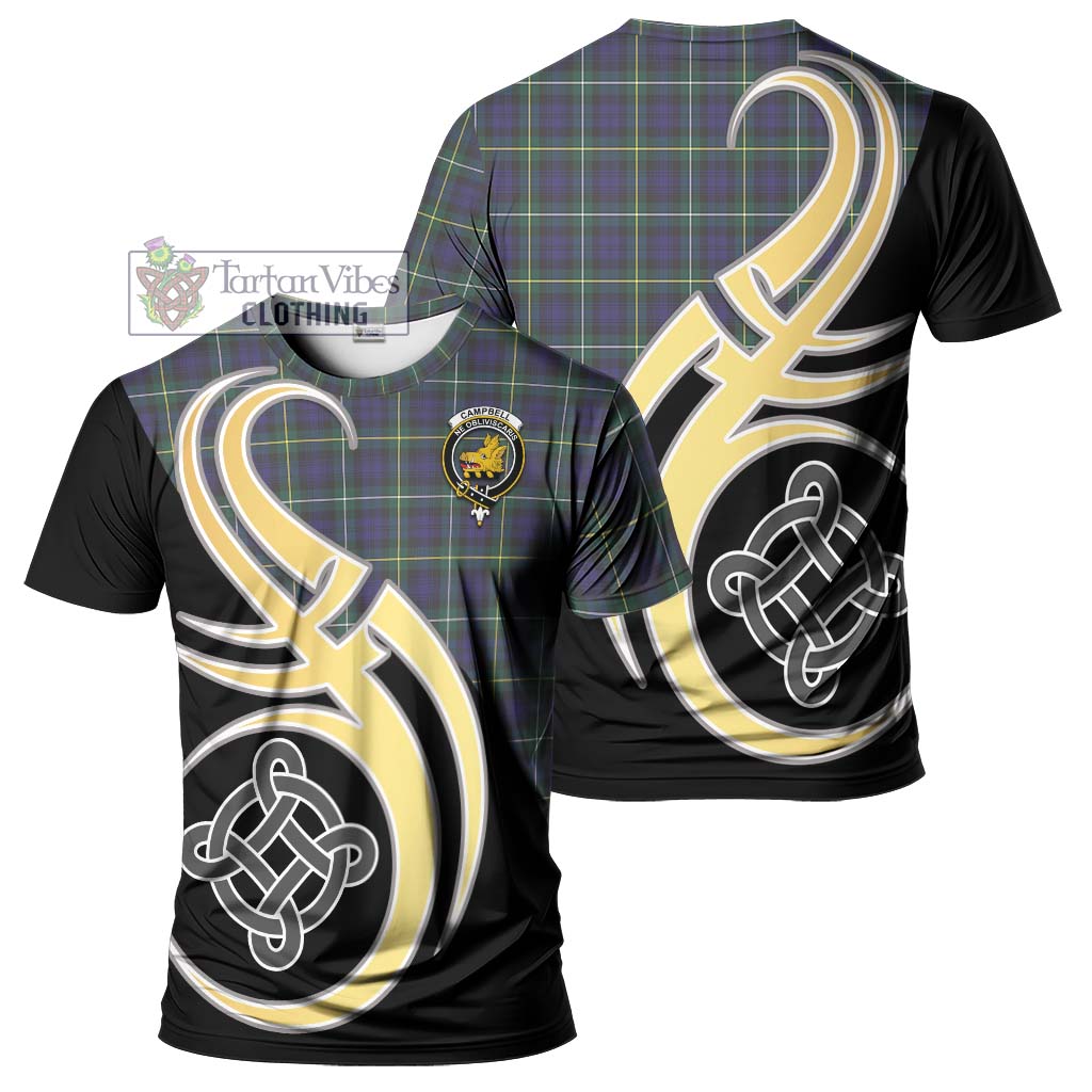 Tartan Vibes Clothing Campbell Argyll Modern Tartan T-Shirt with Family Crest and Celtic Symbol Style