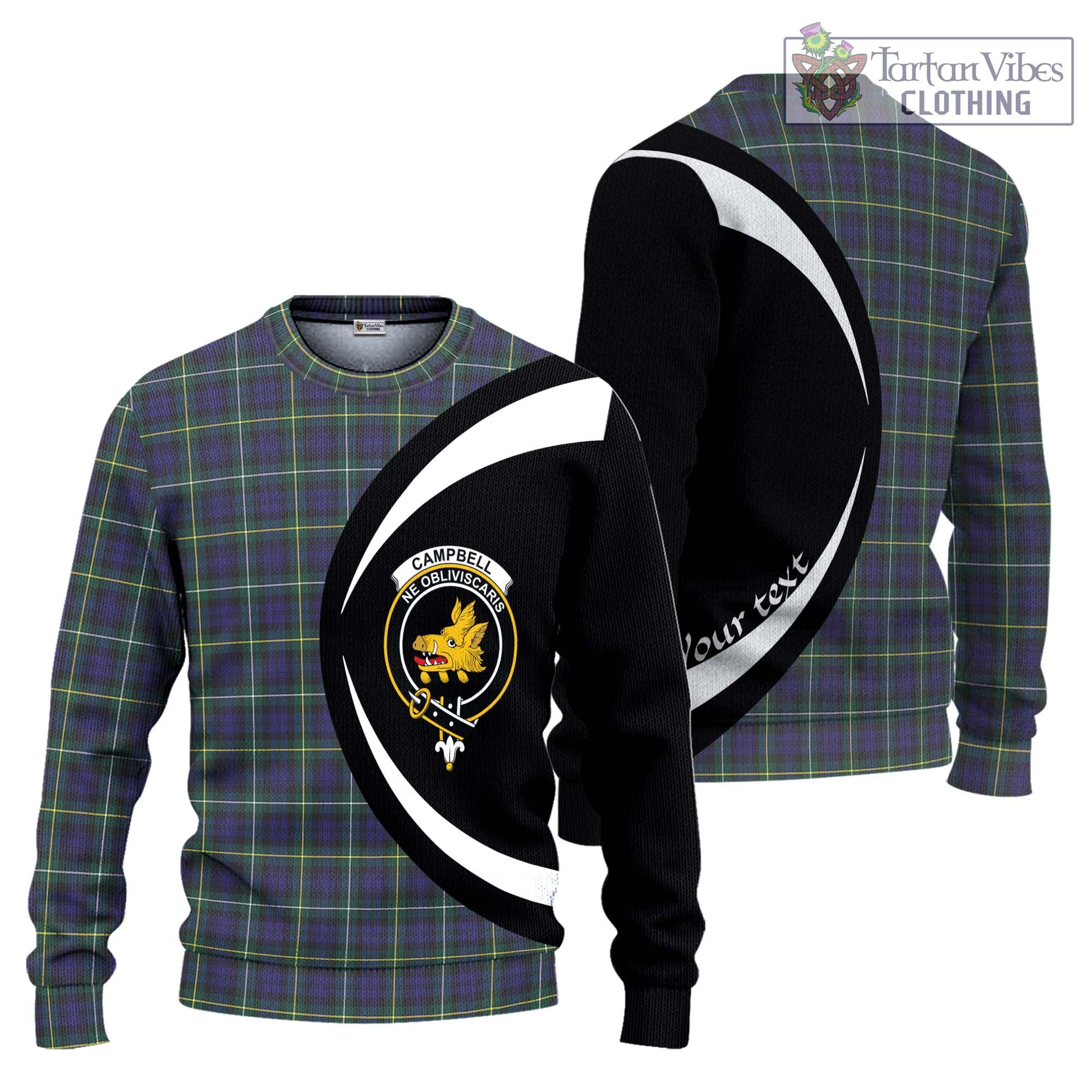 Campbell Argyll Modern Tartan Ugly Sweater with Family Crest Circle Style Unisex - Tartan Vibes Clothing