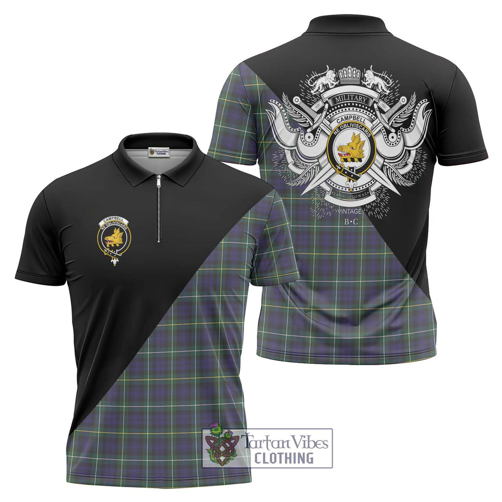 Campbell Argyll Modern Tartan Zipper Polo Shirt with Family Crest and Military Logo Style Unisex - Tartanvibesclothing Shop