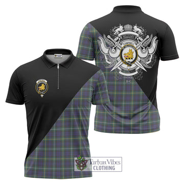 Campbell Argyll Modern Tartan Zipper Polo Shirt with Family Crest and Military Logo Style