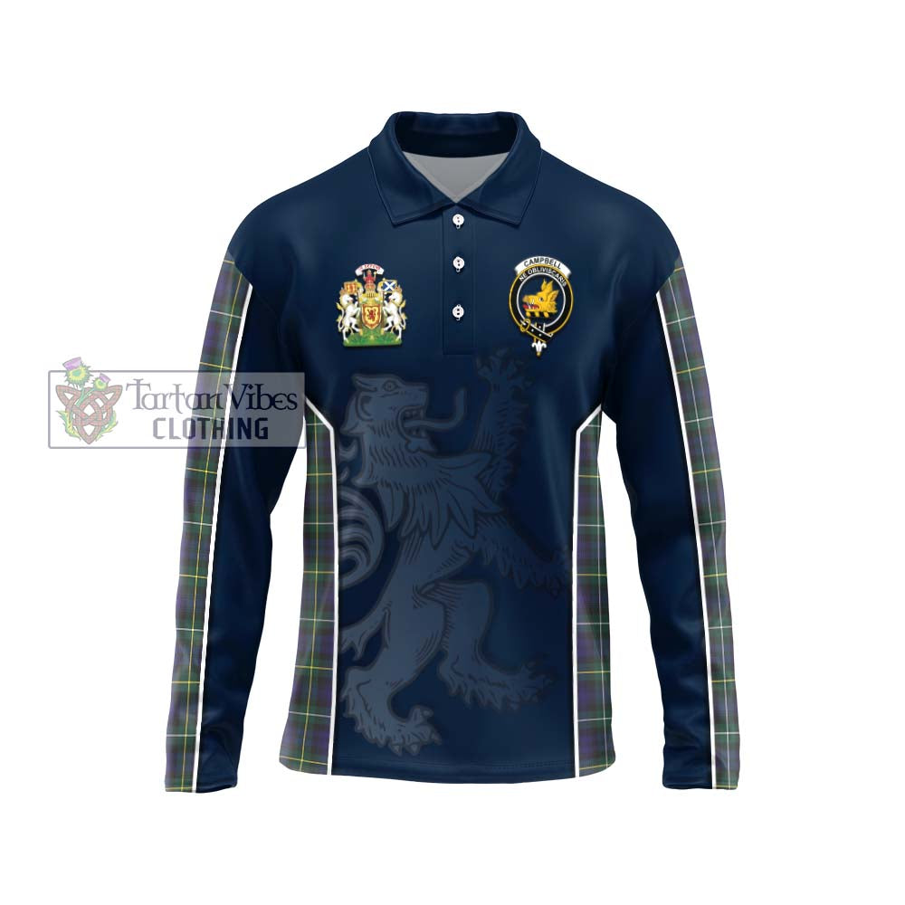 Campbell Argyll Modern Tartan Long Sleeve Polo Shirt with Family Crest and Lion Rampant Vibes Sport Style Unisex - Tartan Vibes Clothing