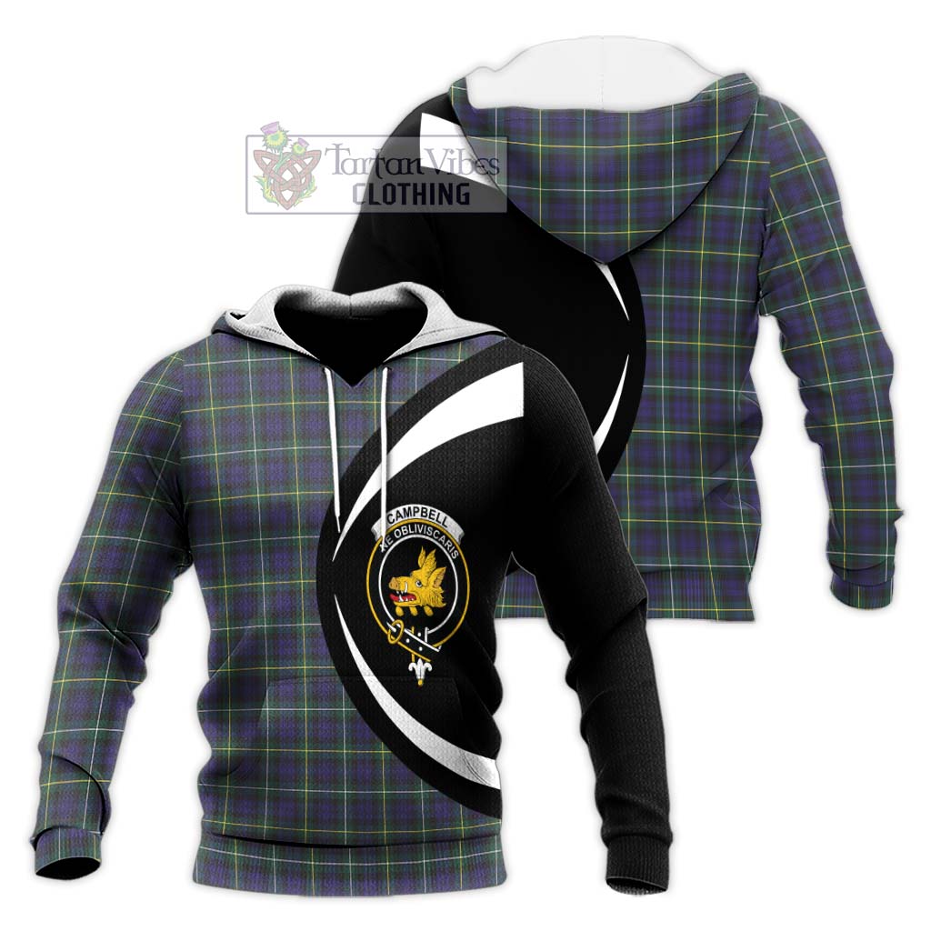 Campbell Argyll Modern Tartan Knitted Hoodie with Family Crest Circle Style Unisex Knitted Pullover Hoodie - Tartan Vibes Clothing